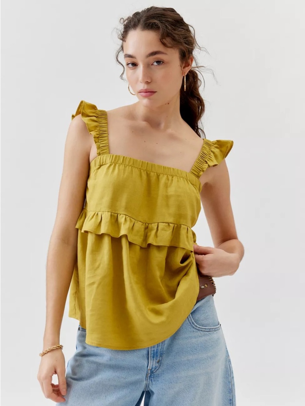 UO Urban Renewal Linen Ruffle Tunic Tank Top